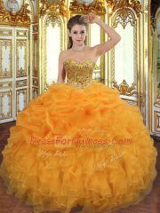 Nice Orange Lace Up Sweet 16 Dresses Beading and Ruffles Sleeveless Floor Length