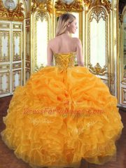 Nice Orange Lace Up Sweet 16 Dresses Beading and Ruffles Sleeveless Floor Length