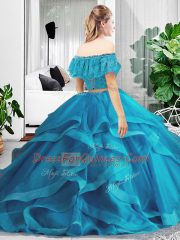 Hot Pink Tulle Lace Up Quinceanera Gown Sleeveless Floor Length Lace and Ruffles