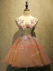 Top Selling Orange Red Scoop Lace Up Embroidery Evening Dress Sleeveless