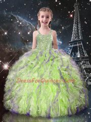 Sleeveless Beading and Ruffles Lace Up Girls Pageant Dresses