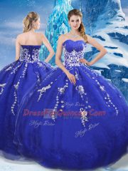 Flare Blue Ball Gowns Sweetheart Sleeveless Organza Floor Length Lace Up Appliques Sweet 16 Dress