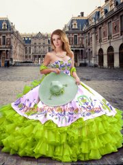 Top Selling Yellow Green 15 Quinceanera Dress Military Ball and Sweet 16 and Quinceanera with Embroidery and Ruffled Layers Sweetheart Sleeveless Lace Up