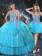 Floor Length Ball Gowns Sleeveless Aqua Blue Vestidos de Quinceanera Lace Up