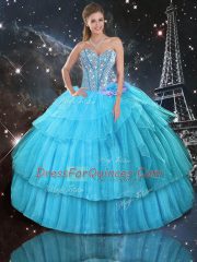 Floor Length Ball Gowns Sleeveless Aqua Blue Vestidos de Quinceanera Lace Up