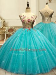 Sleeveless Appliques and Sequins Lace Up Quince Ball Gowns