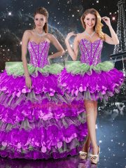 Simple Multi-color Lace Up Sweetheart Beading and Ruffles and Ruffled Layers Quinceanera Gown Organza Sleeveless