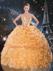 Fashion Orange Sweetheart Lace Up Beading and Ruffles Quinceanera Dresses Sleeveless