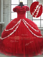 Fabulous Sleeveless Brush Train Lace Up Appliques and Pick Ups Ball Gown Prom Dress
