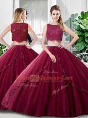 Dynamic Fuchsia Zipper Scoop Lace and Ruching Quince Ball Gowns Tulle Sleeveless