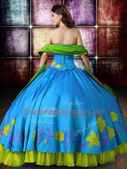Customized Multi-color Lace Up Strapless Embroidery Quince Ball Gowns Satin Sleeveless