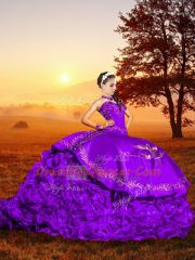 Lavender Sleeveless Brush Train Embroidery Vestidos de Quinceanera