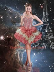 Sweetheart Sleeveless Organza Quinceanera Dress Beading and Ruffled Layers Lace Up