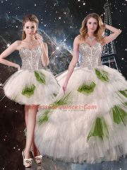 Three Pieces Quinceanera Dress White Sweetheart Tulle Sleeveless Floor Length Lace Up