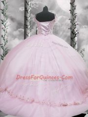 Beading and Appliques Vestidos de Quinceanera Lilac Side Zipper Cap Sleeves Brush Train