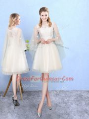 Best Selling Cap Sleeves Knee Length Lace Lace Up Dama Dress for Quinceanera with Champagne