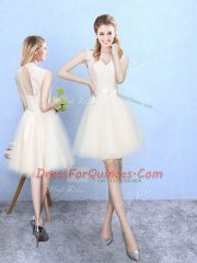 Best Selling Cap Sleeves Knee Length Lace Lace Up Dama Dress for Quinceanera with Champagne