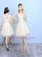 Best Selling Cap Sleeves Knee Length Lace Lace Up Dama Dress for Quinceanera with Champagne