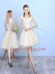 Best Selling Cap Sleeves Knee Length Lace Lace Up Dama Dress for Quinceanera with Champagne