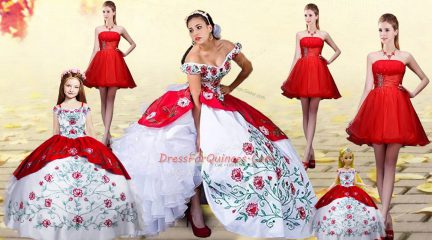 Ball Gowns Sleeveless White And Red Sweet 16 Dresses Brush Train Lace Up