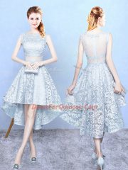 Light Blue Sleeveless Lace Zipper Vestidos de Damas for Wedding Party