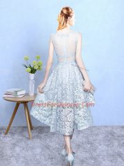 Light Blue Sleeveless Lace Zipper Vestidos de Damas for Wedding Party