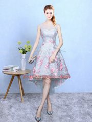 High Low Multi-color Quinceanera Dama Dress Organza Sleeveless Embroidery