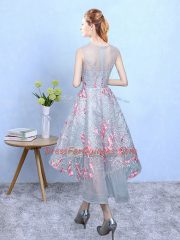 High Low Multi-color Quinceanera Dama Dress Organza Sleeveless Embroidery