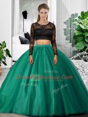 Luxury Floor Length Dark Green 15 Quinceanera Dress Scoop Long Sleeves Backless