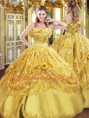 Tulle Sleeveless Floor Length Quinceanera Dress and Beading and Appliques and Hand Made Flower