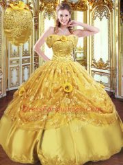 Tulle Sleeveless Floor Length Quinceanera Dress and Beading and Appliques and Hand Made Flower