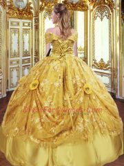 Tulle Sleeveless Floor Length Quinceanera Dress and Beading and Appliques and Hand Made Flower
