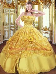 Tulle Sleeveless Floor Length Quinceanera Dress and Beading and Appliques and Hand Made Flower