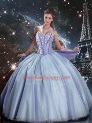 Amazing Blue Sleeveless Beading Floor Length Sweet 16 Quinceanera Dress