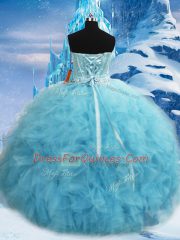 Superior Beading and Pick Ups Quinceanera Gowns Aqua Blue Lace Up Sleeveless Floor Length