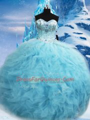 Superior Beading and Pick Ups Quinceanera Gowns Aqua Blue Lace Up Sleeveless Floor Length
