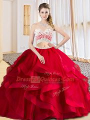 One Shoulder Sleeveless Tulle 15th Birthday Dress Beading and Ruffles Criss Cross