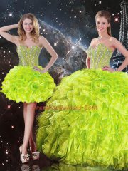 Nice Yellow Green Lace Up Sweetheart Beading and Ruffles Quinceanera Gowns Organza Sleeveless