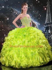 Nice Yellow Green Lace Up Sweetheart Beading and Ruffles Quinceanera Gowns Organza Sleeveless