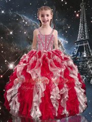 Customized Straps Sleeveless Lace Up Little Girls Pageant Dress Wholesale Wine Red Organza