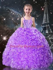 Dazzling Floor Length Ball Gowns Sleeveless Lilac Little Girls Pageant Dress Lace Up