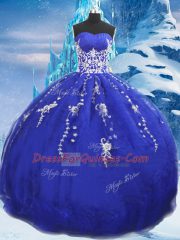 Enchanting Blue Ball Gowns Appliques Sweet 16 Dress Lace Up Organza Sleeveless Floor Length