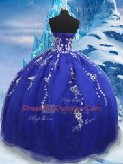 Enchanting Blue Ball Gowns Appliques Sweet 16 Dress Lace Up Organza Sleeveless Floor Length