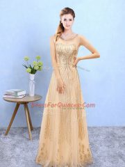 Sexy Gold Damas Dress Wedding Party with Beading and Appliques Scoop Sleeveless Lace Up