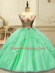 Tulle Scoop Sleeveless Lace Up Appliques Sweet 16 Dress in Green