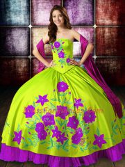 Satin Sleeveless Floor Length Sweet 16 Quinceanera Dress and Embroidery