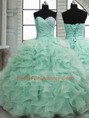 Floor Length Apple Green Vestidos de Quinceanera Sweetheart Sleeveless Lace Up
