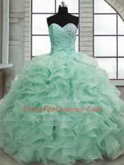 Floor Length Apple Green Vestidos de Quinceanera Sweetheart Sleeveless Lace Up
