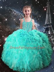 Sleeveless Lace Up Floor Length Beading and Ruffles Pageant Gowns For Girls