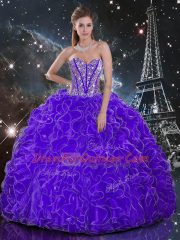 Admirable Purple Sleeveless Organza Lace Up Vestidos de Quinceanera for Military Ball and Sweet 16 and Quinceanera